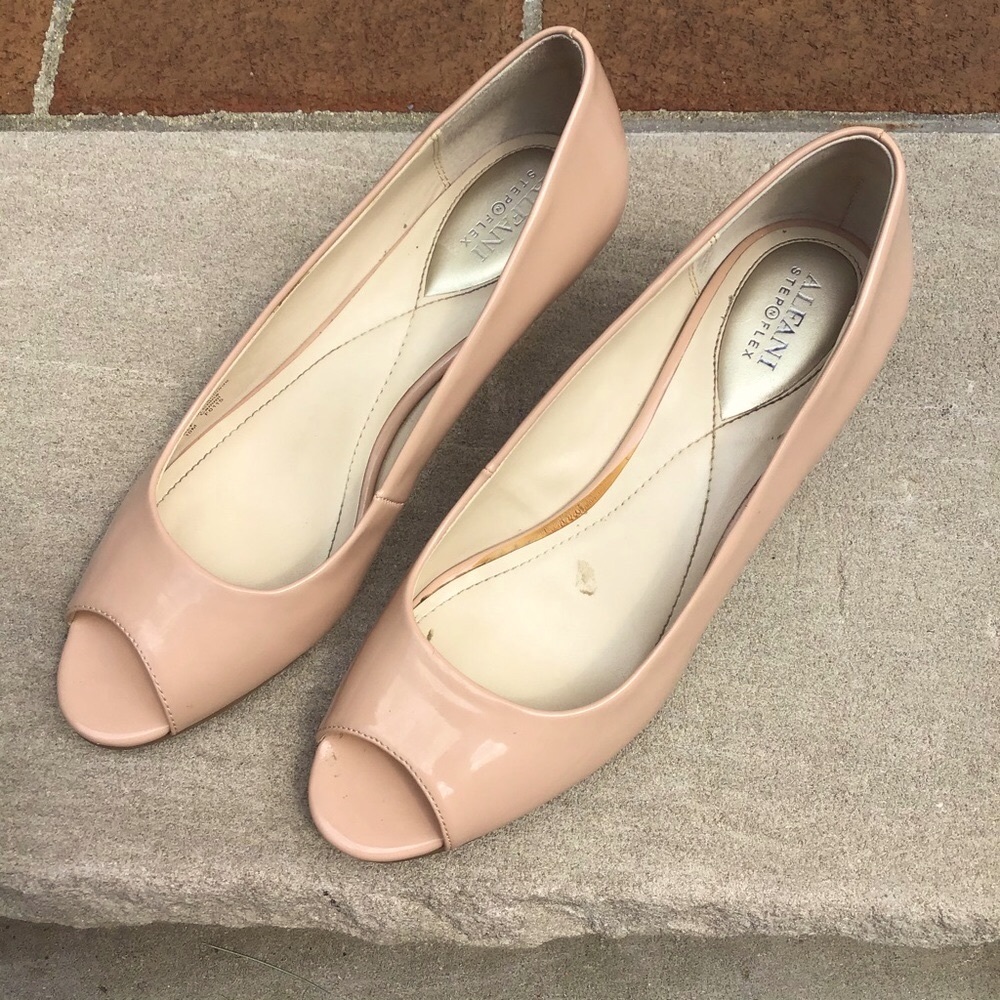 Patent Peep Toe Low Wedge Heel